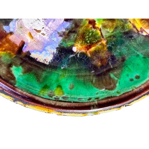 Wedgwood England Antique c. 1870-1890 Majolica Comport Tortoiseshell Glaze-Rare - Picture 5 of 13